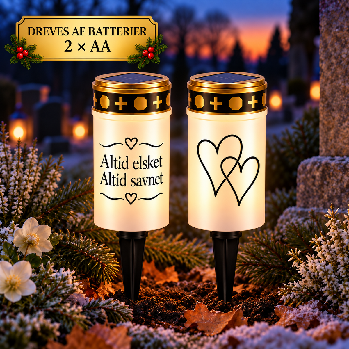 GravLys™ – Smukke mindelys med LED, solcelle og batteridrift