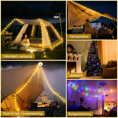 LejrLys™ 4-i-1 – Campinglampe med lyskæde & powerbank