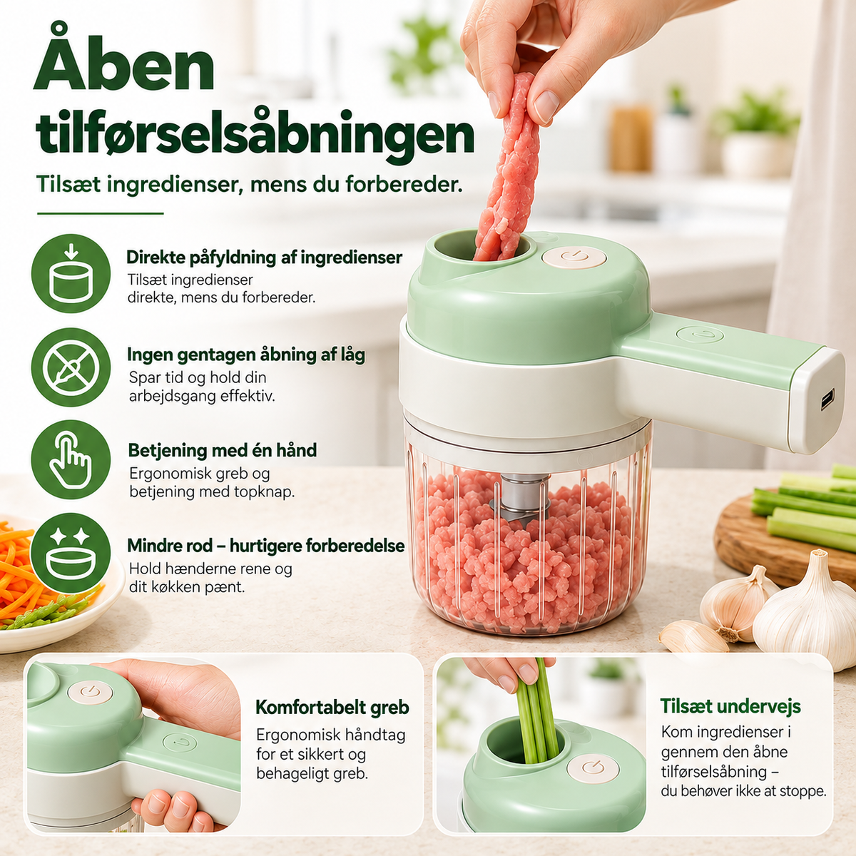 HakSmart™ – Hak grøntsager hurtigt og nemt med 4-i-1 funktion