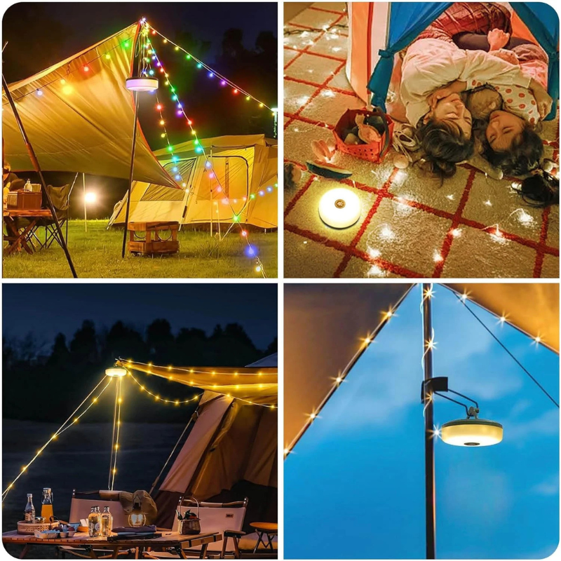 LejrLys™ 4-i-1 – Campinglampe med lyskæde & powerbank