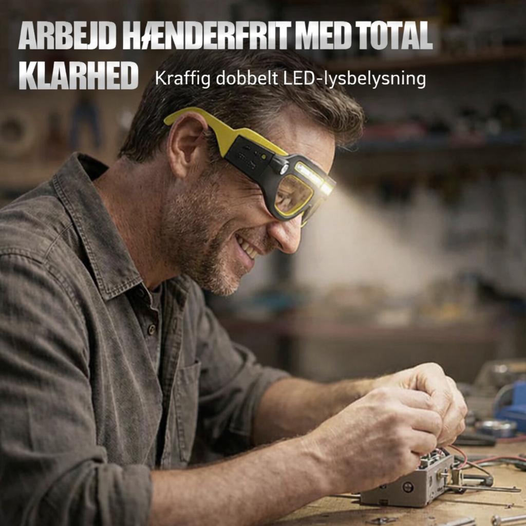 LysBrille™ Pro - Beskyttelsesbriller med indbygget LED-lys