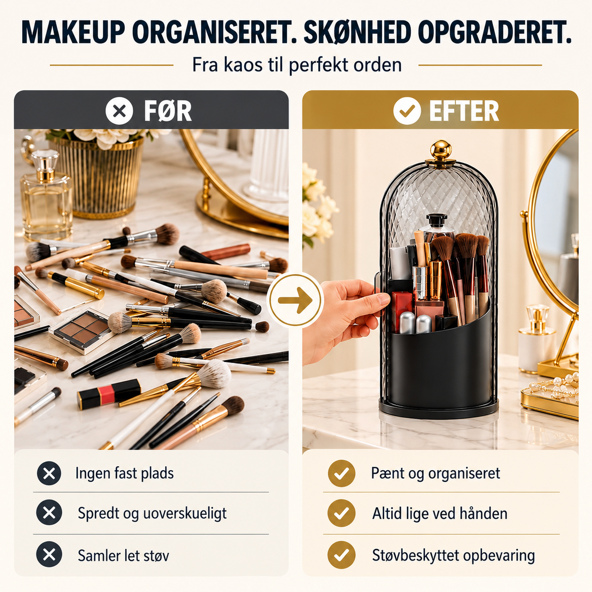 MakeupOrden™ – Hold styr på din makeup med 360° roterende opbevaring