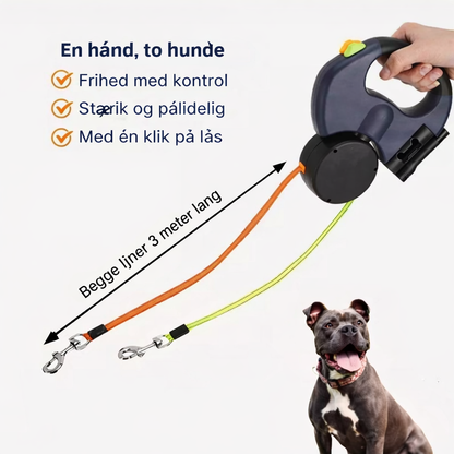 DuoSnor™ Anti-Knude Hundeline – Gå tur med to hunde uden rod og træk