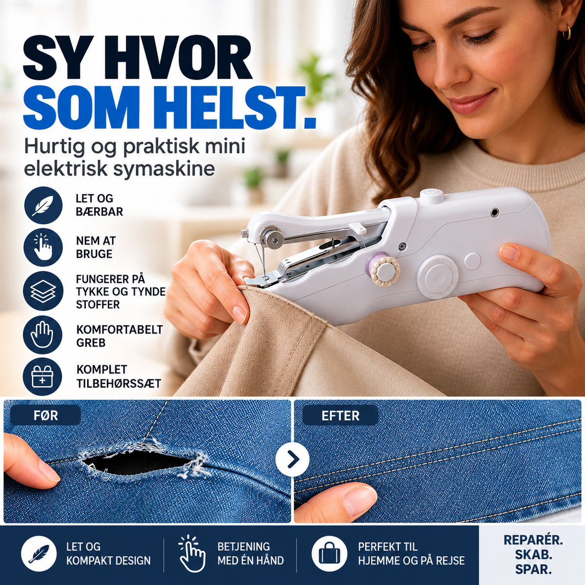 SyLet™ – Reparér dit tøj på få minutter med den smarte, håndholdte symaskine