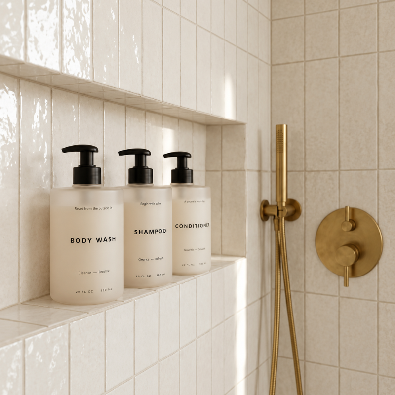 BadeOrden™ – Stilrene dispensere til shampoo, balsam og showergel