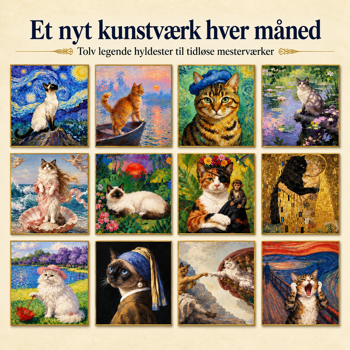 KunstKatte™ – Verdensberømt kunst møder kattehumor hele året