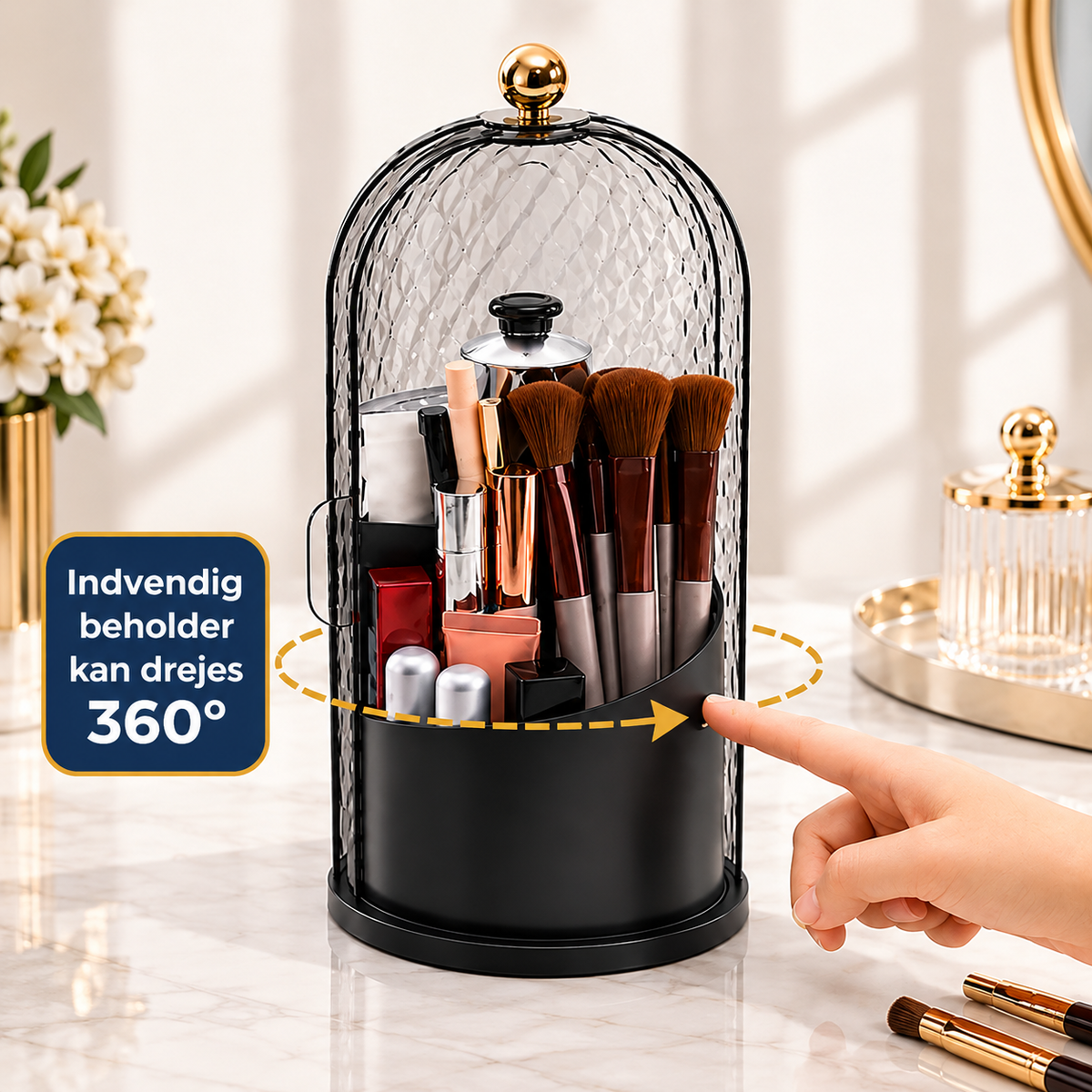 MakeupOrden™ – Hold styr på din makeup med 360° roterende opbevaring