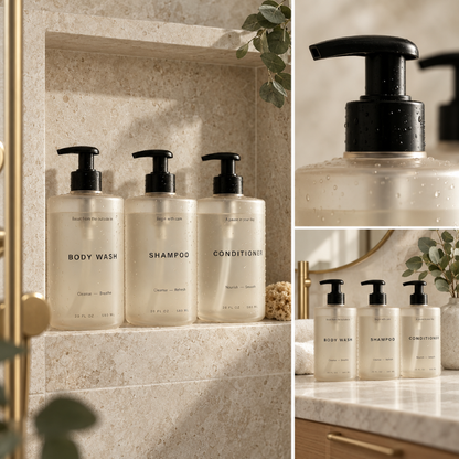 BadeOrden™ – Stilrene dispensere til shampoo, balsam og showergel