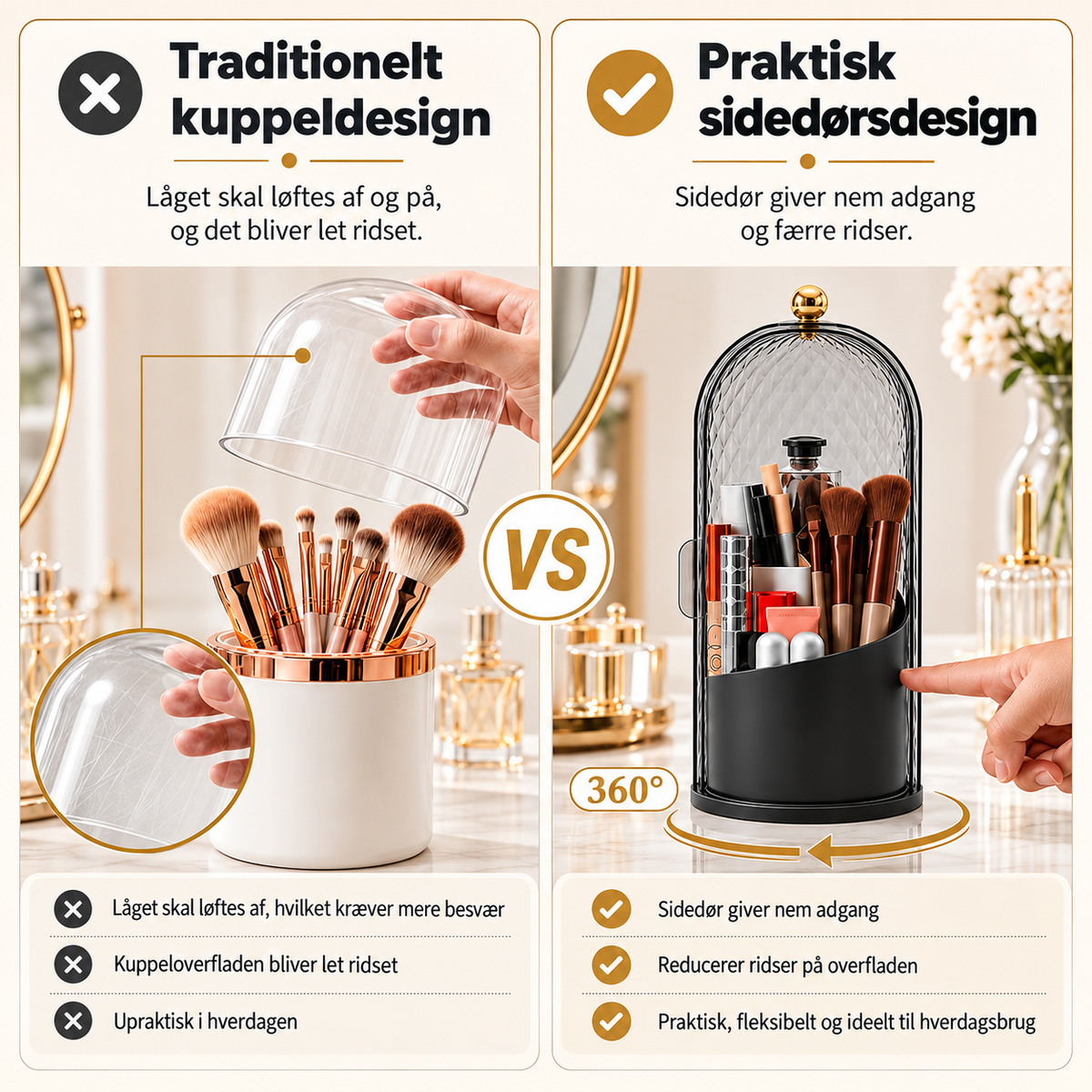 MakeupOrden™ – Hold styr på din makeup med 360° roterende opbevaring
