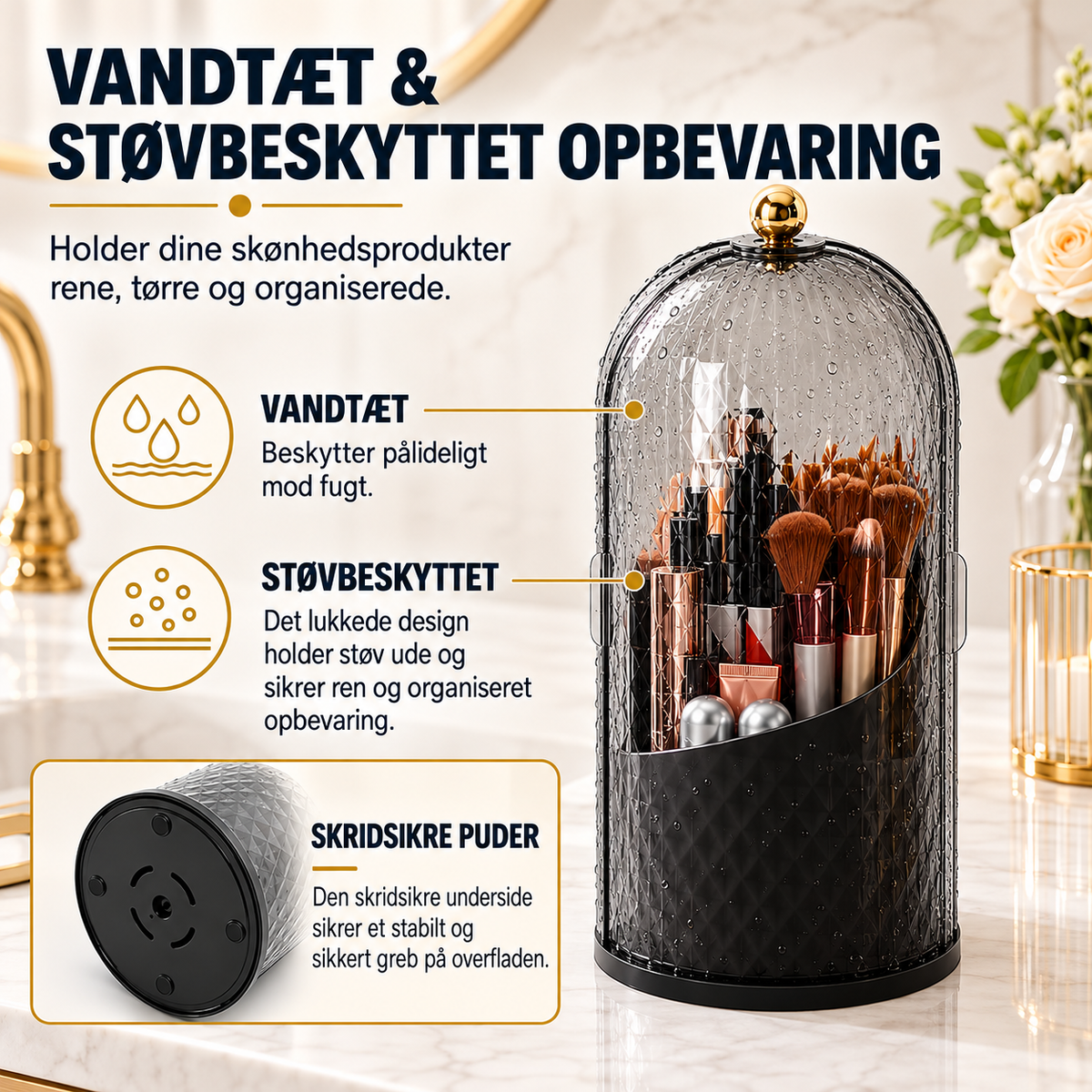 MakeupOrden™ – Hold styr på din makeup med 360° roterende opbevaring