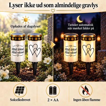 GravLys™ – Smukke mindelys med LED, solcelle og batteridrift
