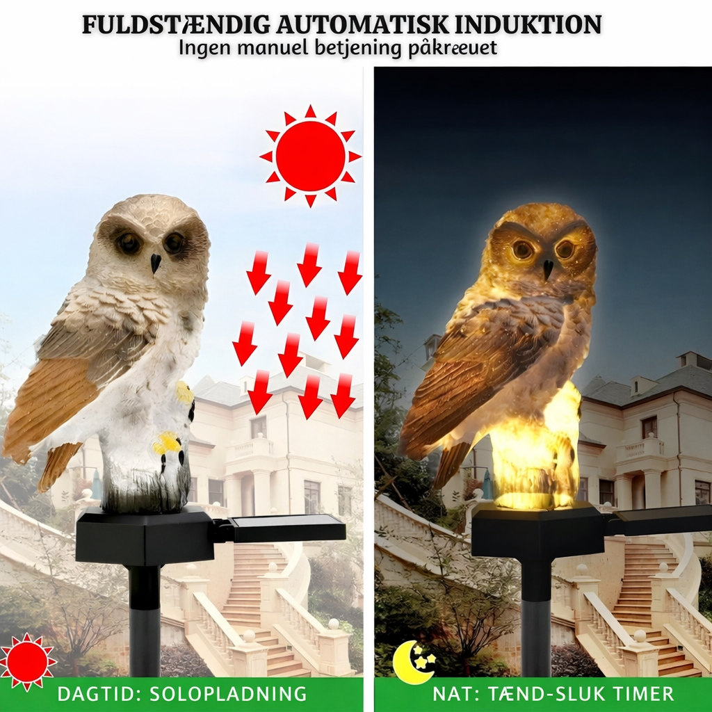 SolUgle™ – Solcelledrevet udendørslampe med dekorativ ugle